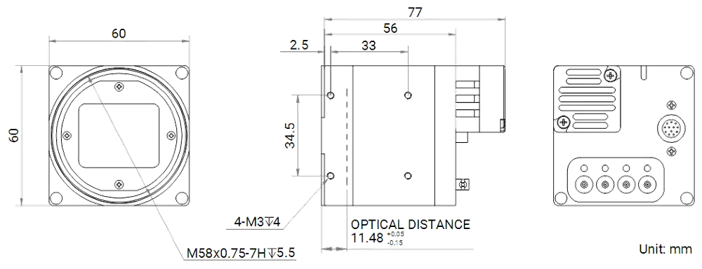 HikRobot Flächenkamera MV-CH140-90YC-M58S-NF Abmessung