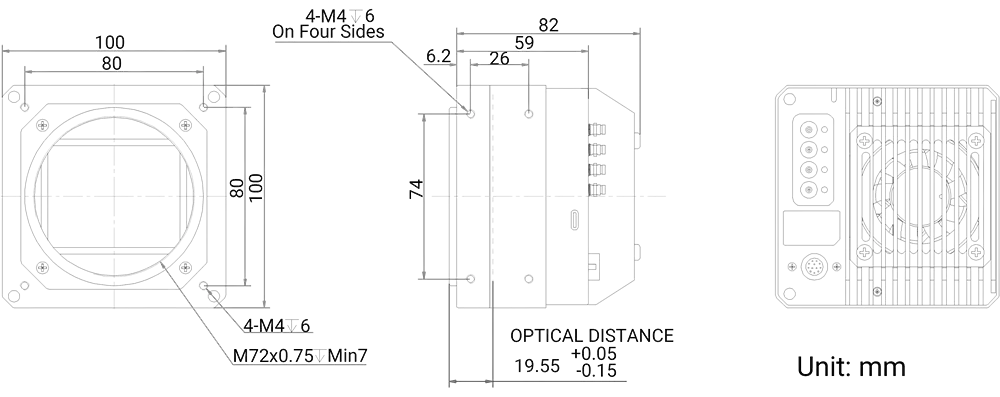 HikRobot Flächenkamera MV-CH1510-10XC-M72-TF V2 Abmessung