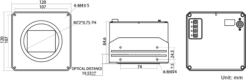 HikRobot Flächenkamera MV-CH1510-11XC-M72-TF Abmessung