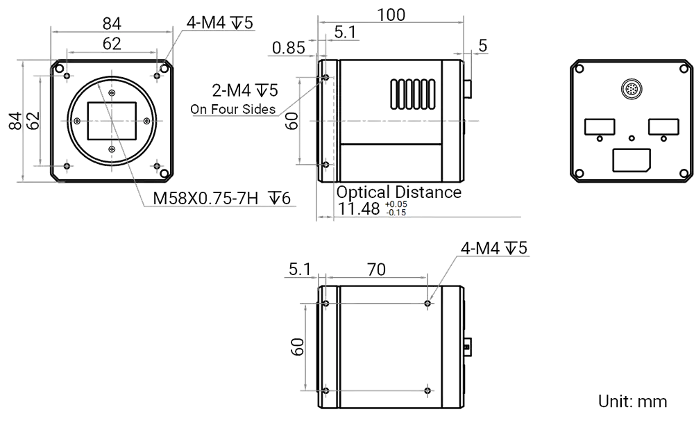 HikRobot Flächenkamera MV-CH210-90Q2M-M58S-NF Abmessung