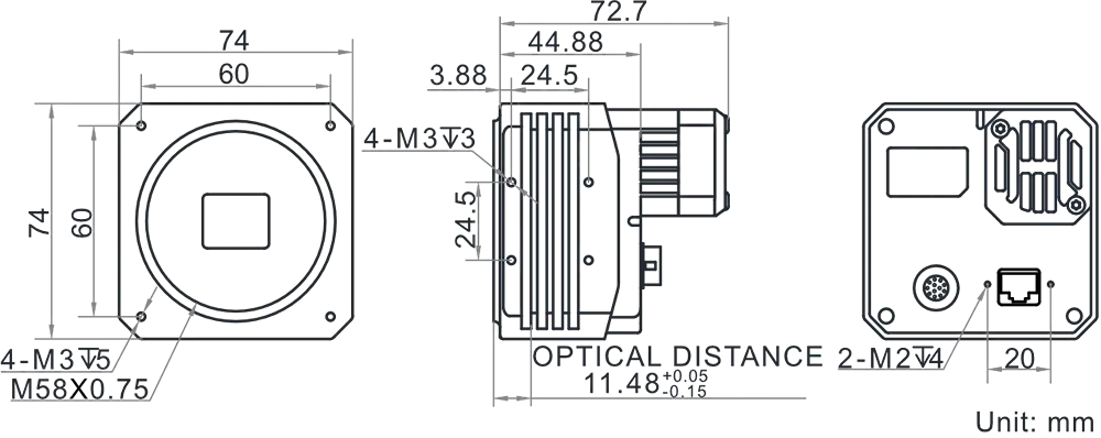 HikRobot Flächenkamera MV-CH250-25TM-F-NF Abmessung