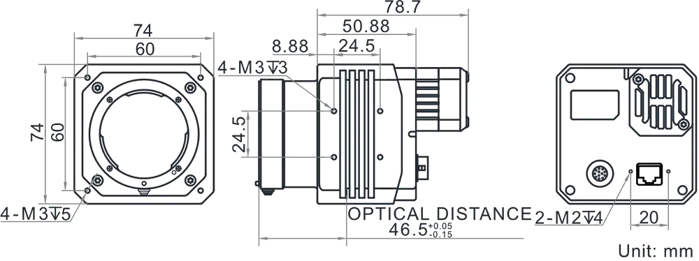 HikRobot Flächenkamera MV-CH250-25TM-F-NF Abmessung