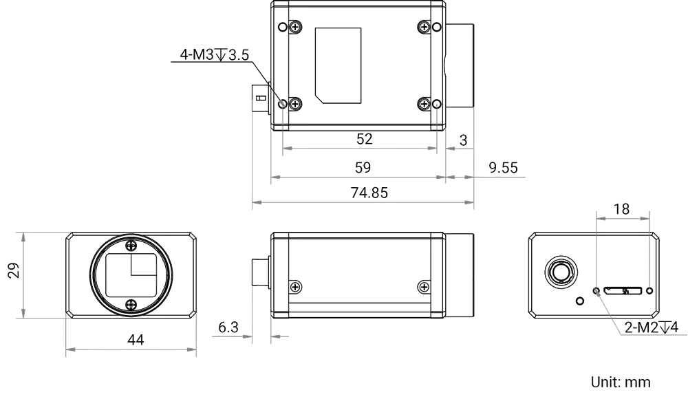 HikRobot Flächenkamera MV-CH250-60UC Abmessung