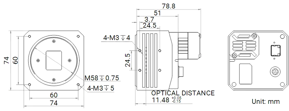 HikRobot Flächenkamera MV-CH250-90TC-M58S-NF Abmessung