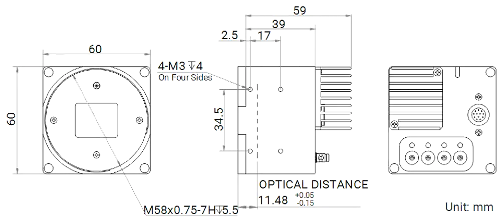 HikRobot Flächenkamera MV-CH250-90YM-M58S-NN Abmessung