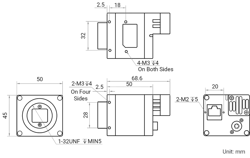 HikRobot Flächenkamera MV-CH250-92TM-C-NF V2 Abmessung