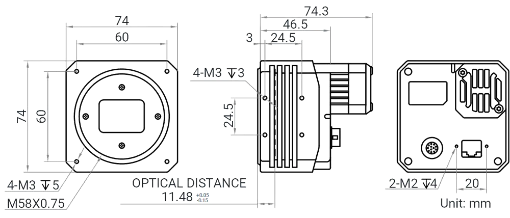 HikRobot Flächenkamera MV-CH310-10GC-M58S-NF Abmessung