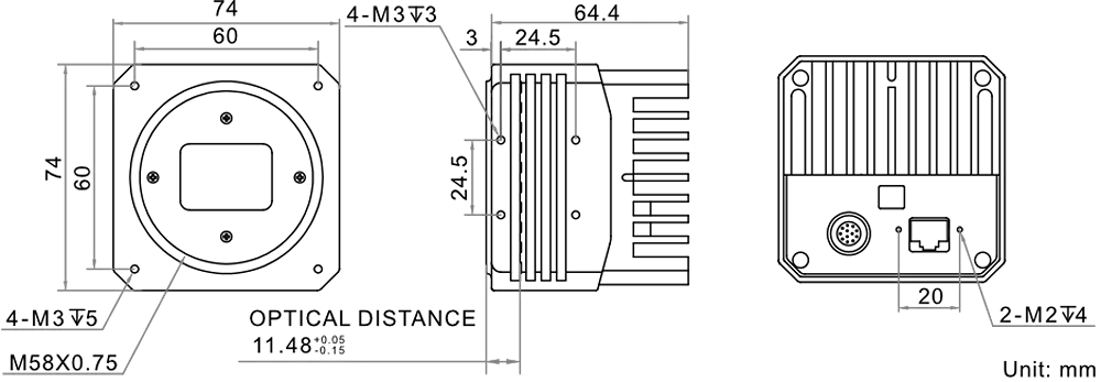 HikRobot Flächenkamera MV-CH310-10TM-M58S-NN Abmessung