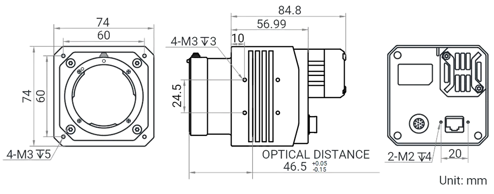 HikRobot Flächenkamera MV-CH500-90TM-F-NF Abmessung
