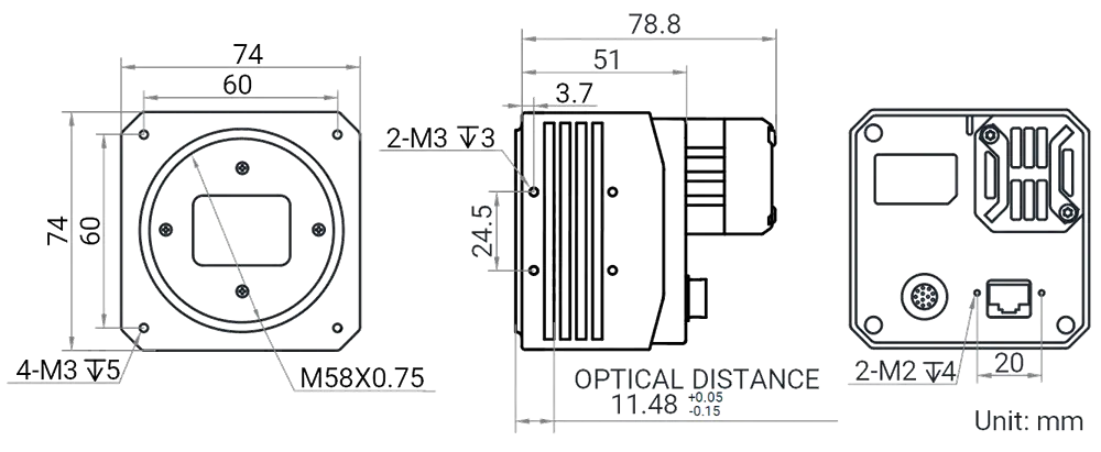 HikRobot Flächenkamera MV-CH500-90TM-M58S-NF Abmessung