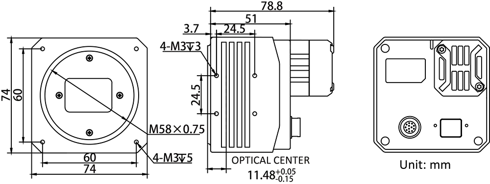 HikRobot Flächenkamera MV-CH650-90TC-M58S-NF Abmessung
