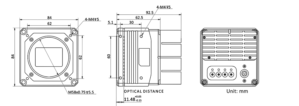 HikRobot Flächenkamera MV-CH650-90YC-M58S-NN Abmessung