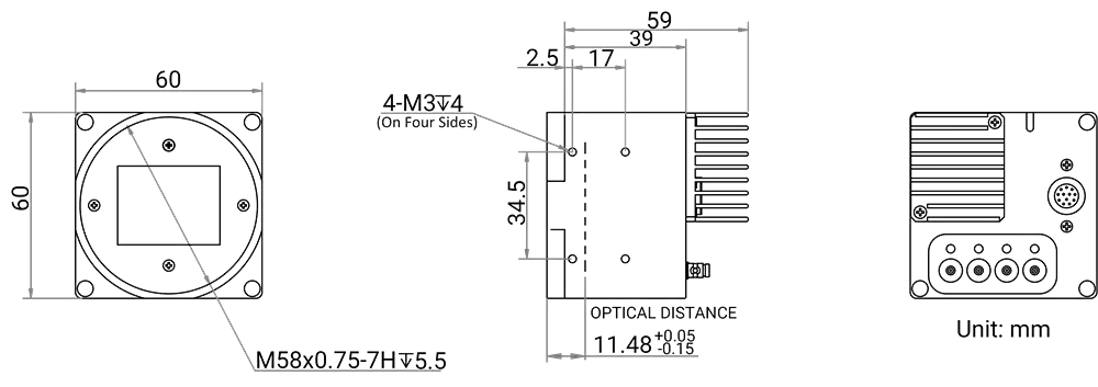 HikRobot Flächenkamera MV-CH650-90YM-M58S-NN V2 Abmessung
