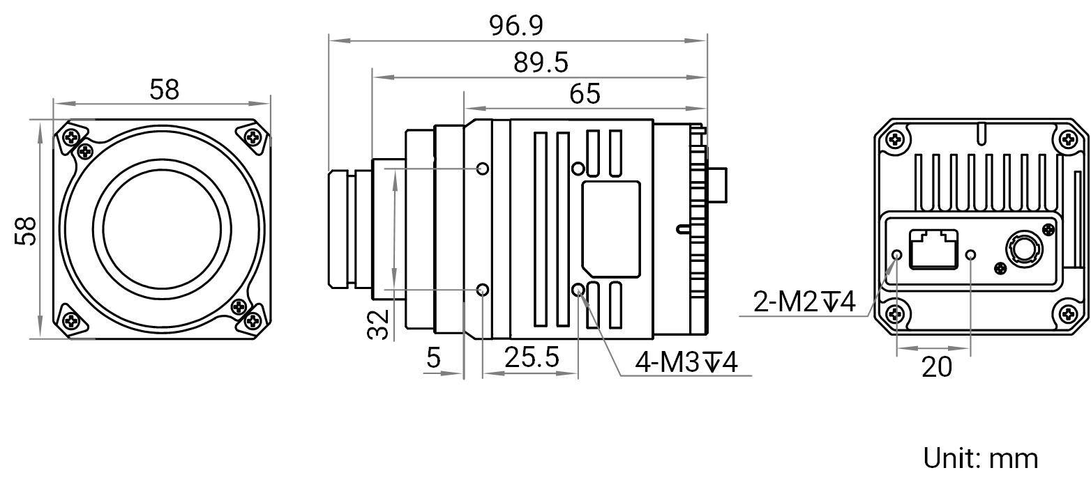 HikRobot Flächenkamera MV-CI003-GL-N25 Abmessung