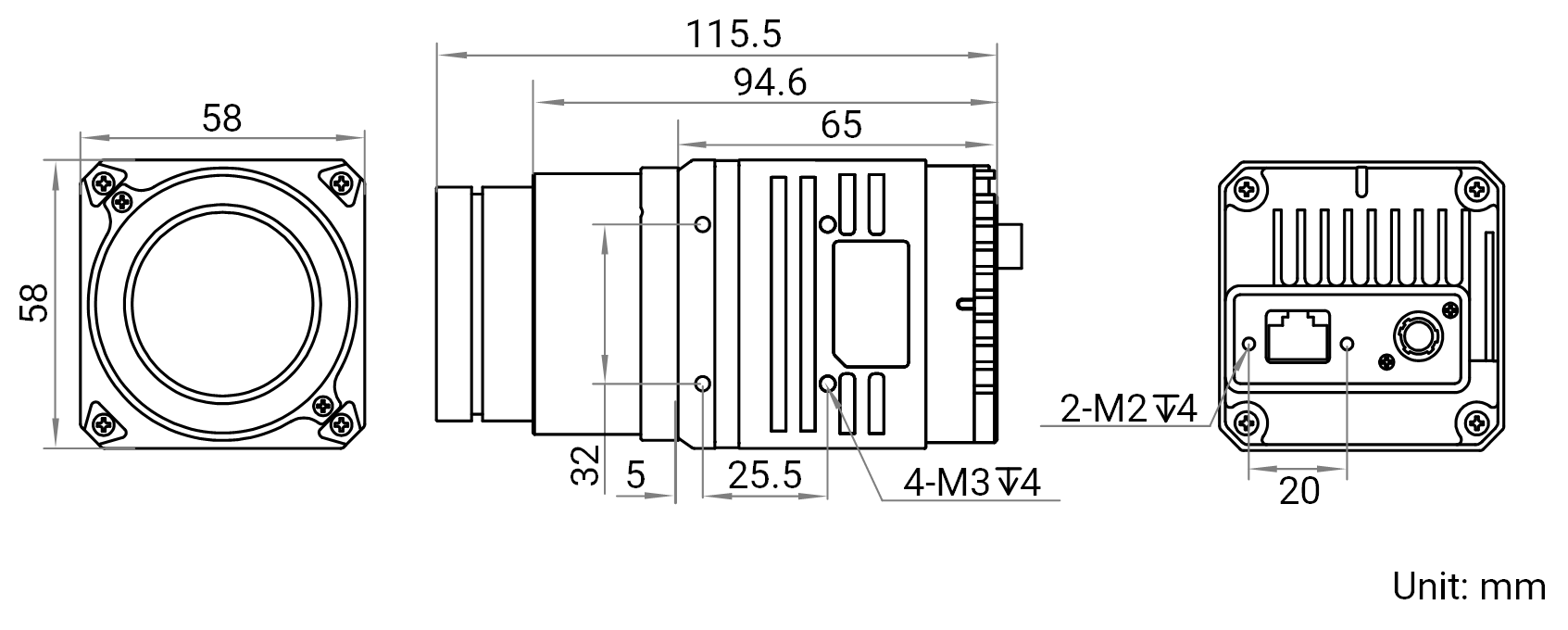 HikRobot Flächenkamera MV-CI003-GL-N6 Abmessung