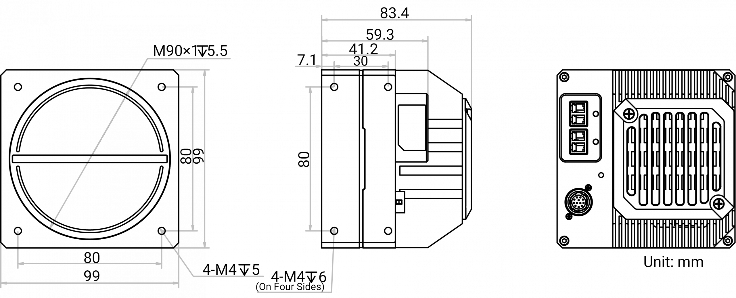 Hikrobot Zeilenkamera MV-CL166-91F2C Abmessung