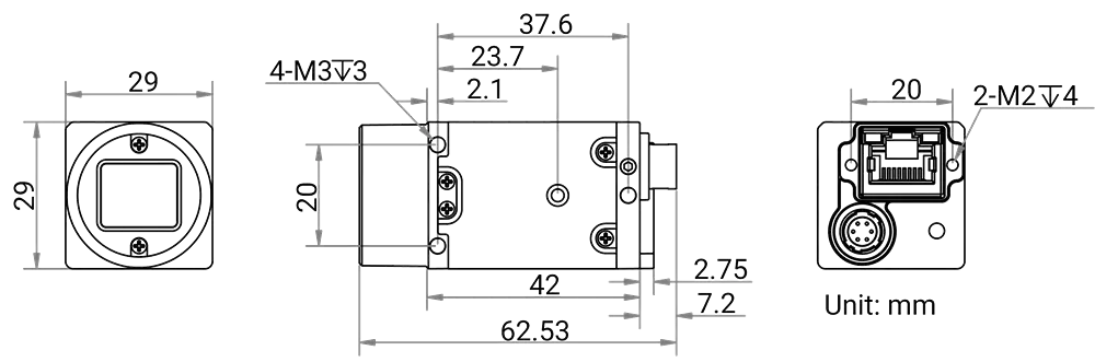 HikRobot CU-Serie Flächenkamera MV-CU004-10GM Maßzeichnung