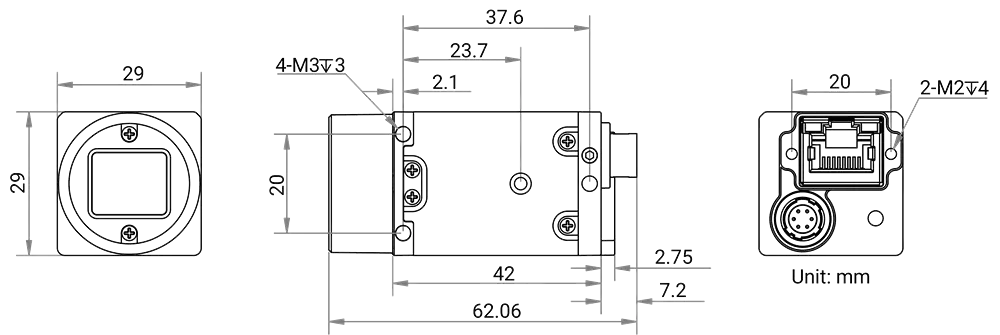 HikRobot CU-Serie Flächenkamera MV-CU013-80GM Maßzeichnung