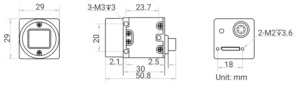 HikRobot CU-Serie Flächenkamera MV-CU013-80UC Maßzeichnung