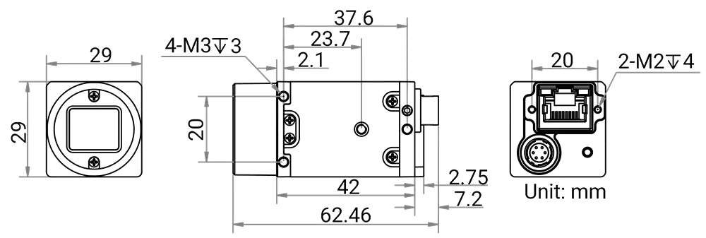 HikRobot CU-Serie Flächenkamera MV-CU013-A0GC Maßzeichnung