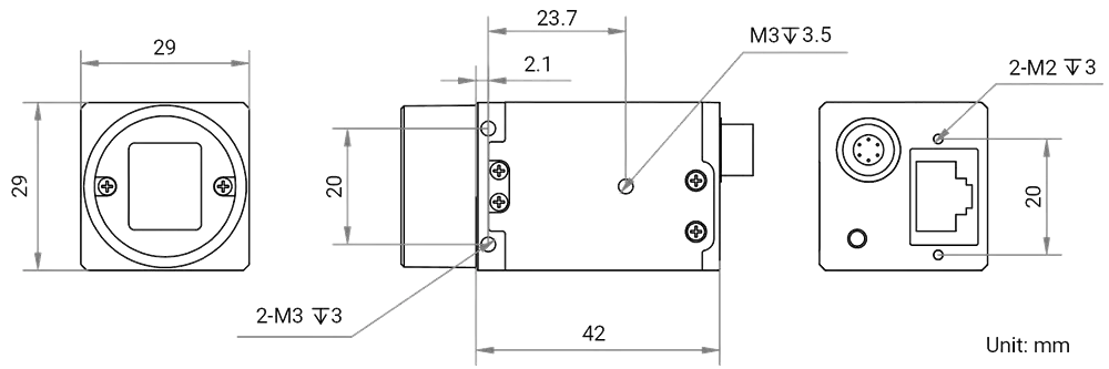 HikRobot CU-Serie Flächenkamera MV-CU020-19GC(850nm) V3 Maßzeichnung