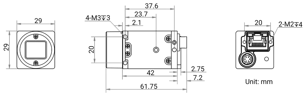 HikRobot CU-Serie Flächenkamera MV-CU020-80GM Maßzeichnung