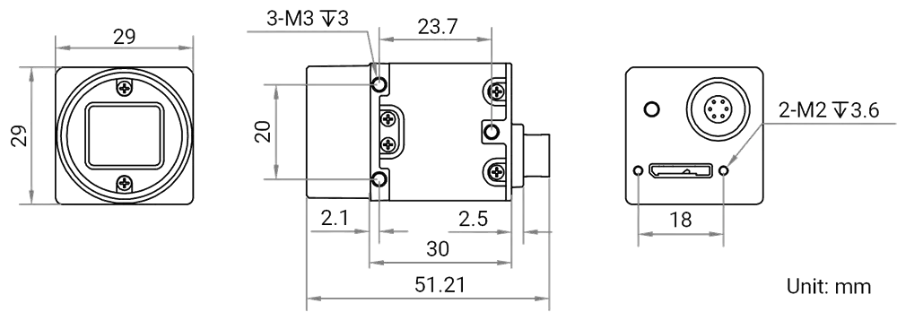 HikRobot CU-Serie Flächenkamera MV-CU020-90UM Maßzeichnung