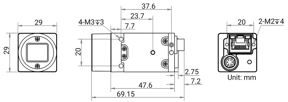 HikRobot CU-Serie Flächenkamera MV-CU050-90GM Maßzeichnung