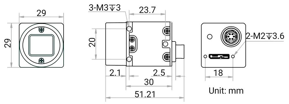 HikRobot CU-Serie Flächenkamera MV-CU120-10UC Maßzeichnung