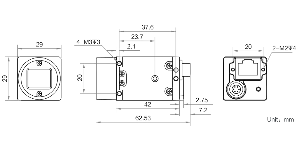 HikRobot CU-Serie Flächenkamera MV-CU200-20GM Maßzeichnung