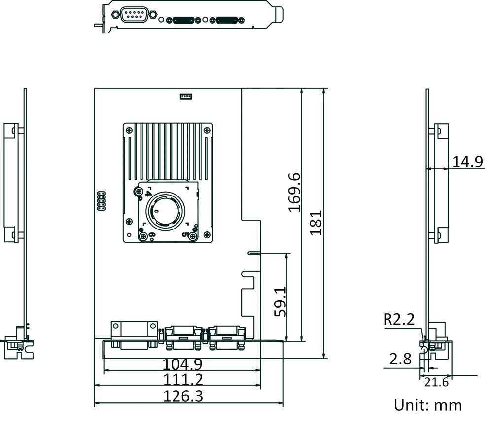 HikRobot Frame Grabber MV-GC1102IOL – Abmessungen und technische Zeichnung