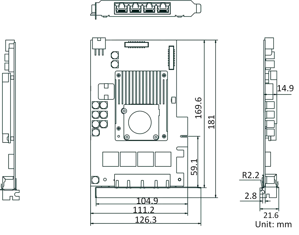 HikRobot Frame Grabber MV-GE1004 – Abmessungen und technische Zeichnung