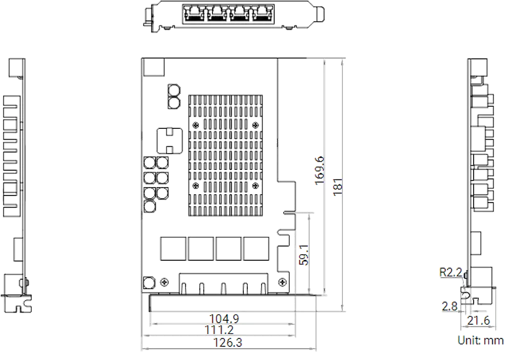 HikRobot Frame Grabber MV-GE2004P – Abmessungen und technische Zeichnung