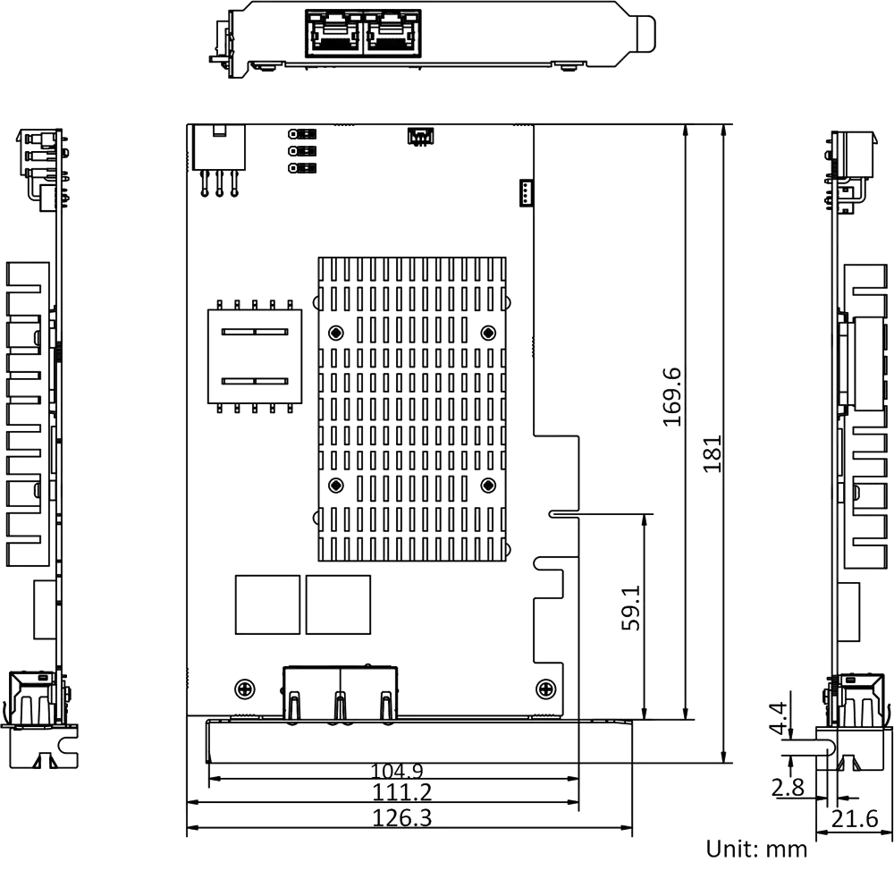 HikRobot Frame Grabber MV-GE2204P – Abmessungen und technische Zeichnung