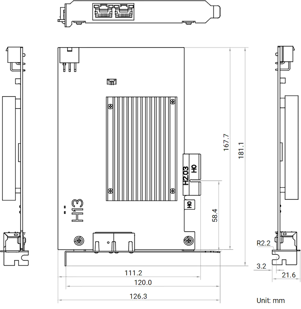 HikRobot Frame Grabber MV-GE4002 – Abmessungen und technische Zeichnung