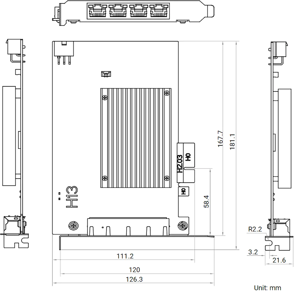 HikRobot Frame Grabber MV-GE4004P – Abmessungen und technische Zeichnung