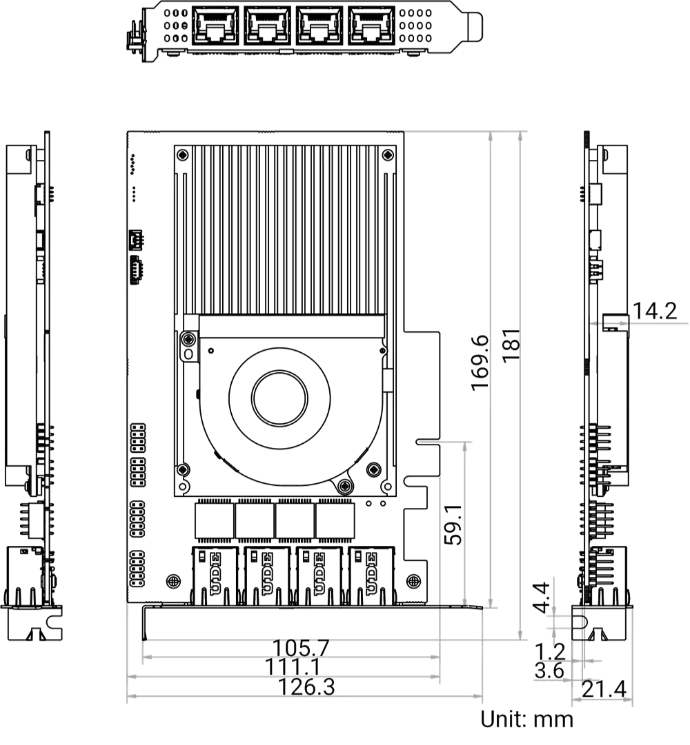 HikRobot Frame Grabber MV-GT1004 – Abmessungen und technische Zeichnung