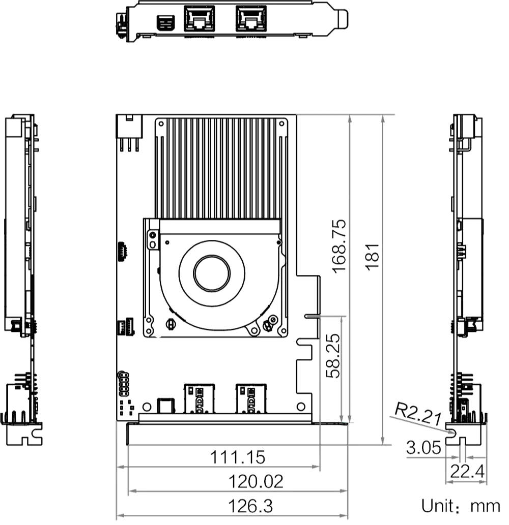 HikRobot Frame Grabber MV-GT1102P – Abmessungen und technische Zeichnung