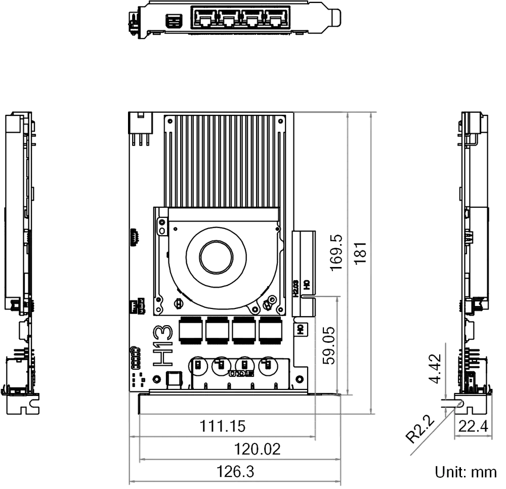HikRobot Frame Grabber MV-GT1104P – Abmessungen und technische Zeichnung