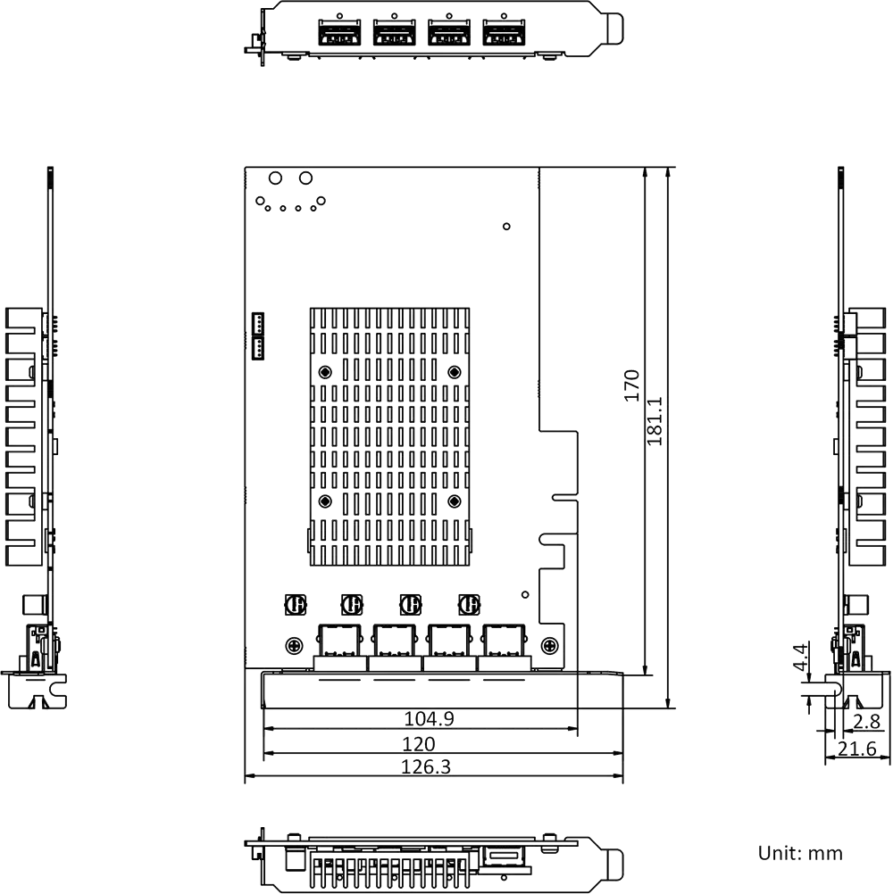 HikRobot Frame Grabber MV-GU2104 – Abmessungen und technische Zeichnung