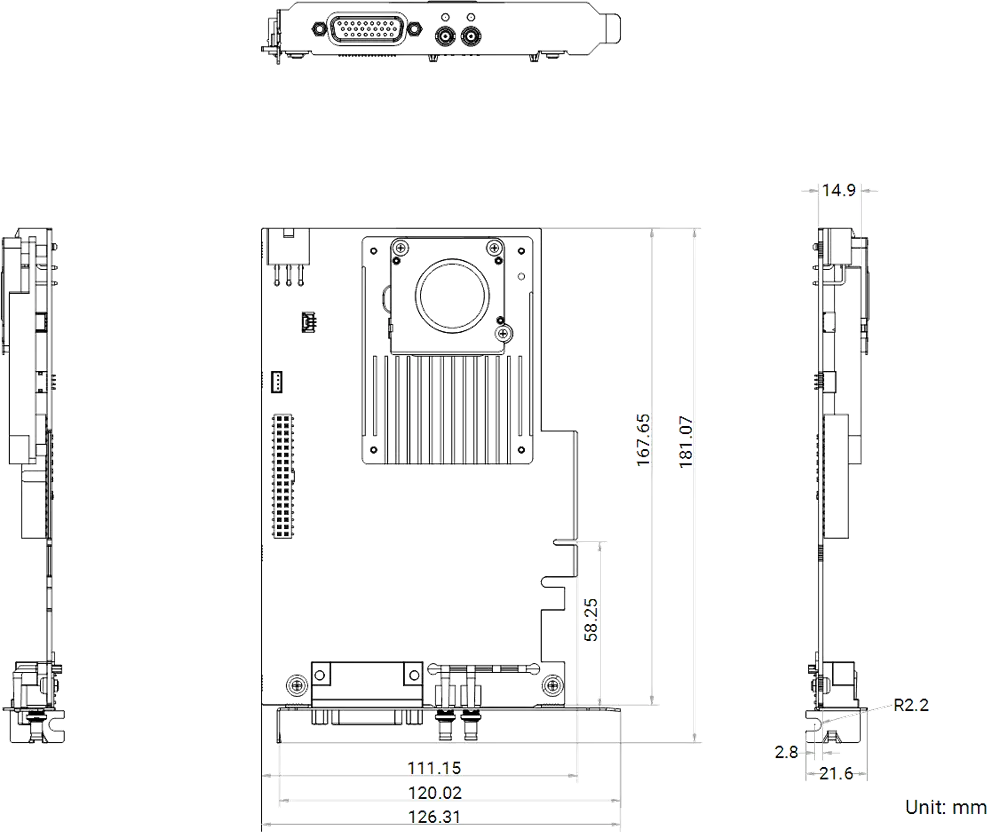 HikRobot Frame Grabber MV-GX1002 – Abmessungen und technische Zeichnung