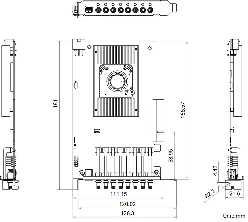 HikRobot Frame Grabber MV-GX1008 – Abmessungen und technische Zeichnung