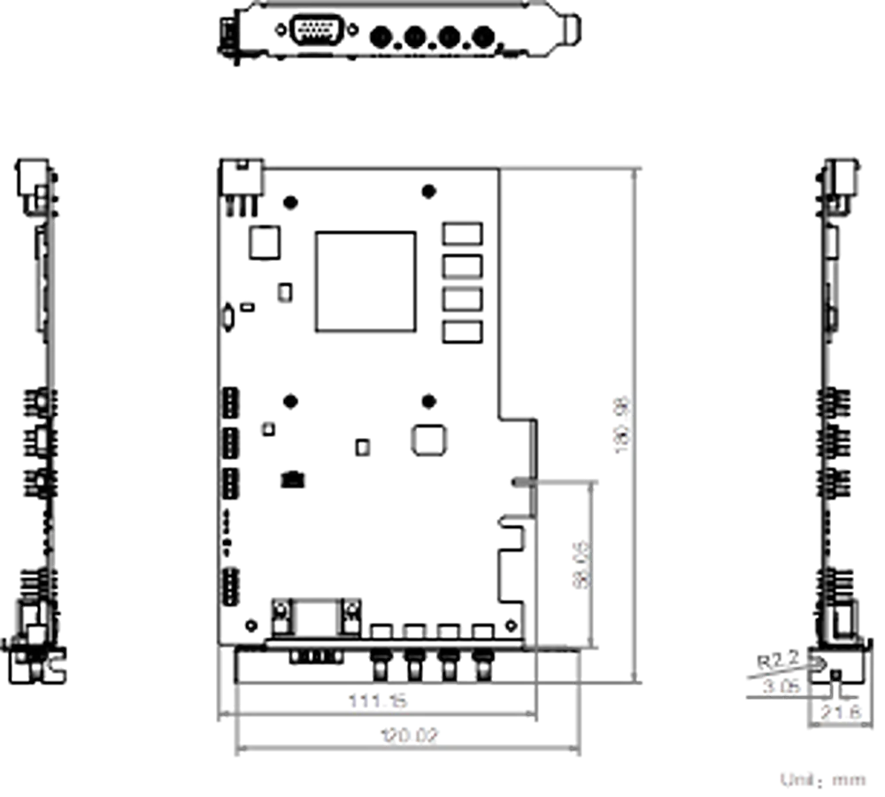 HikRobot Frame Grabber MV-GX1102 – Abmessungen und technische Zeichnung