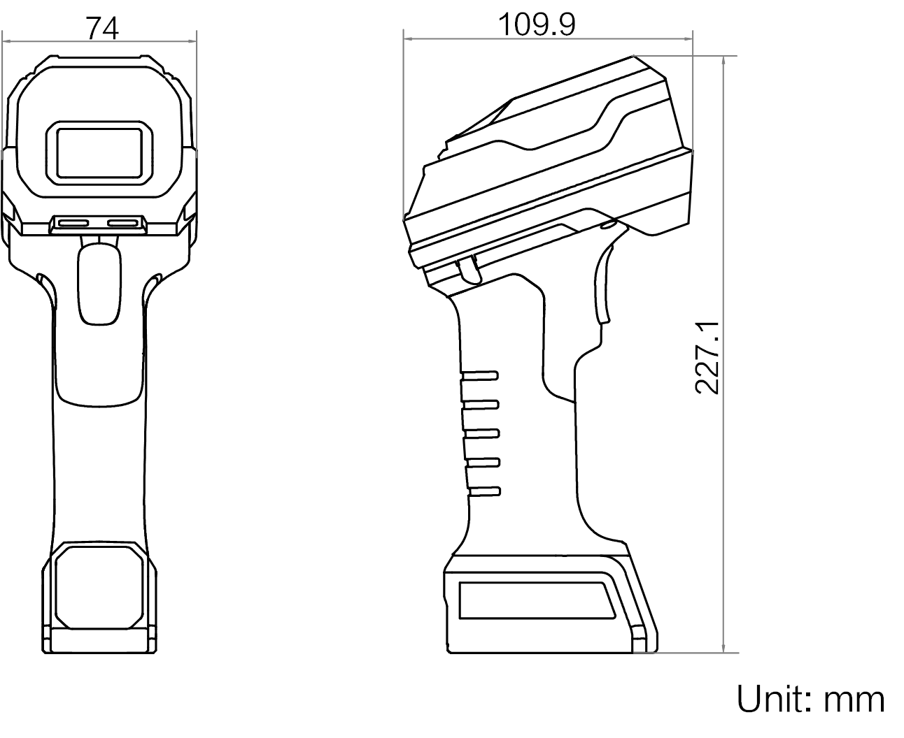 Hikrobot Handscanner IDH9000 MV-IDH9000-13DP-04RP-L Abmessungen