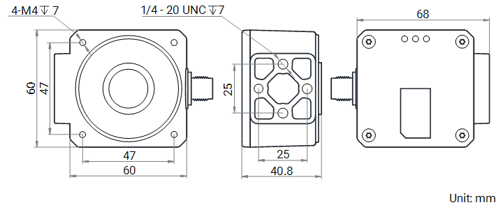 AGV Führungssensor SC2000A – technische Zeichnung mit Abmessungen und Montagebohrungen