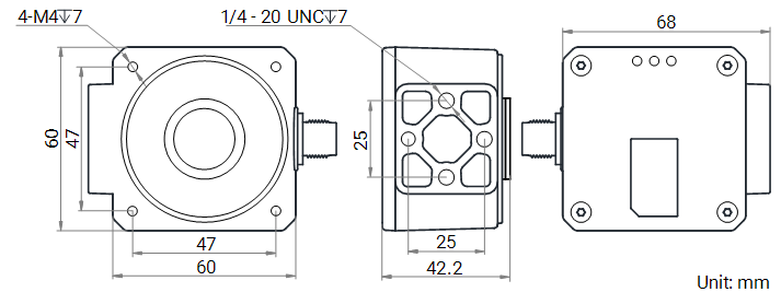 Hikrobot AGV Führungssensor 2000 – technische Zeichnung mit Abmessungen und Montagebohrungen