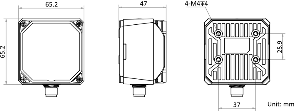 HikRobot Vision Sensor MV-SC3016M-15M-WBN – technische Zeichnung mit Abmessungen