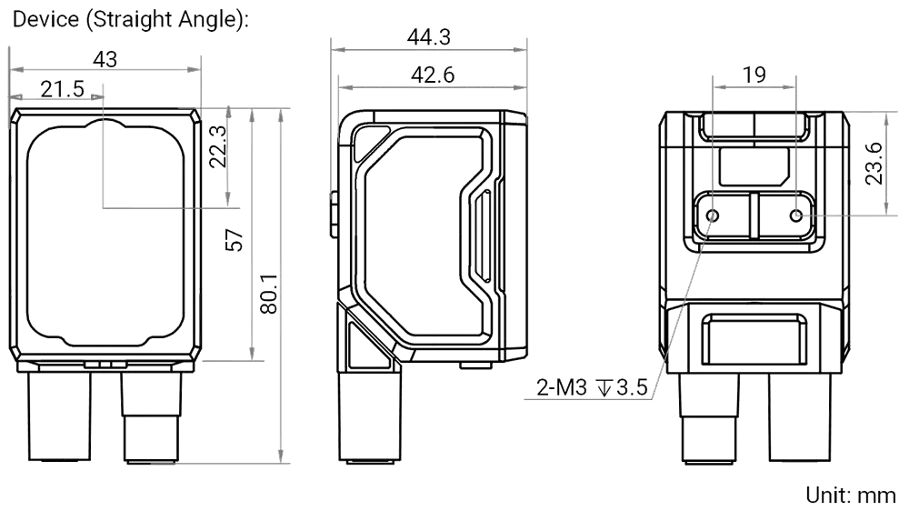 HikRobot Vision Sensor MV-SC3030XM-12M-WBN – technische Zeichnung mit Abmessungen
