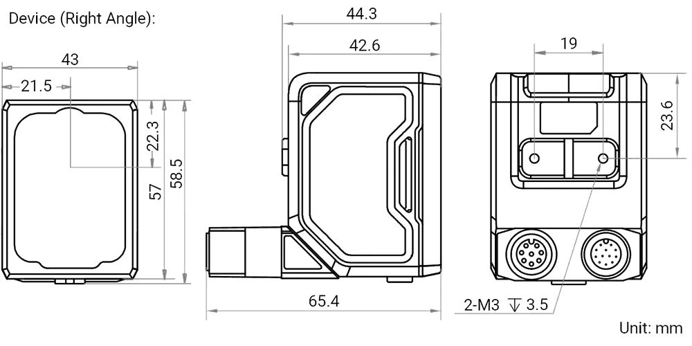 HikRobot Vision Sensor MV-SC3050XC-16M-WBN – technische Zeichnung mit Abmessungen