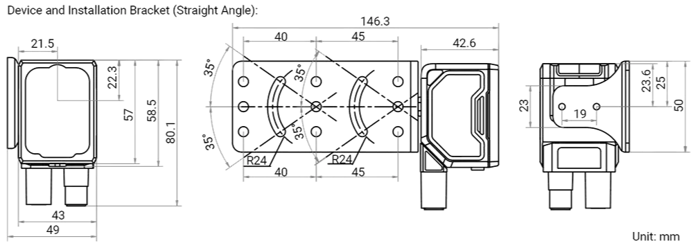 HikRobot Vision Sensor MV-SC3050XM-08M-WBN – technische Zeichnung mit Abmessungen